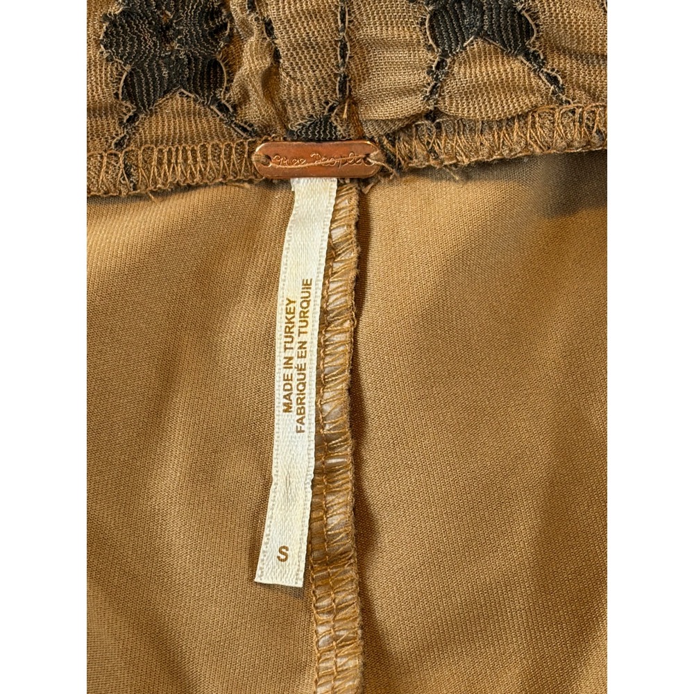Free People Popcorn Star Flare Pants Tan Black Smocked Bell Bottoms Small - Picture 4 of 5